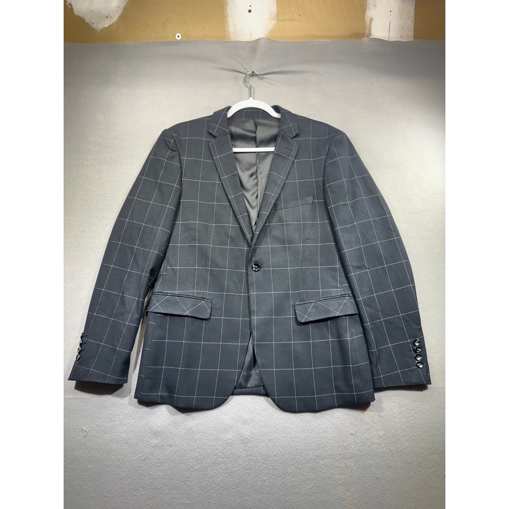 Mens XS Black Windowpane Sport Coat Blazer 1 Button Suit Jacket Slim Fit Formal